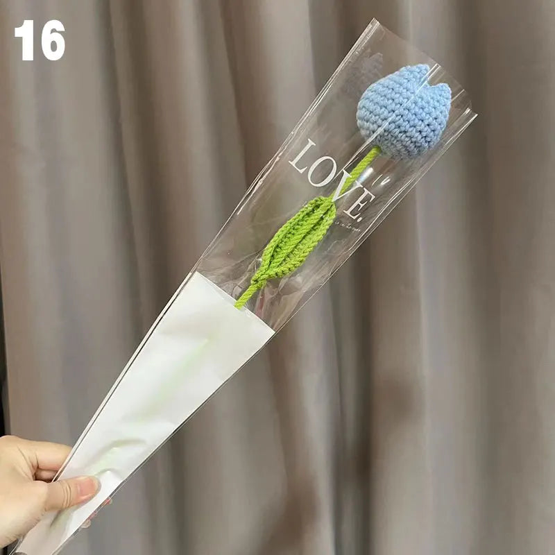 DIY Knitting Bouquet Rose Tulip Flower Bouquet Sunflower Hand-knitted Fake Flowers Knit Flower Home Table Crochet Floral Bouquet
