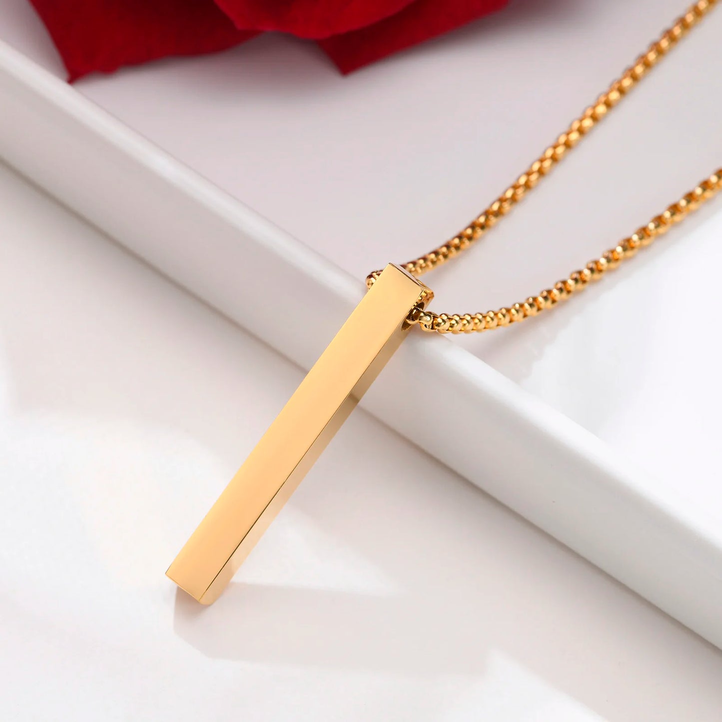 Minimalist Pillar Bar Necklace – 5mm Stainless Steel Pendant for Men and Women, Casual Unisex Link Chain