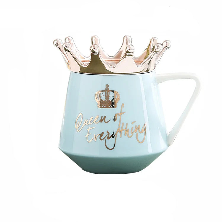 400ml Crown Ceramic Coffee Cup Fine Couple Mug with Lid Simple Afternoon Tea Coffee Cup Breakfast Milk Coffee Mug Birthday Gift