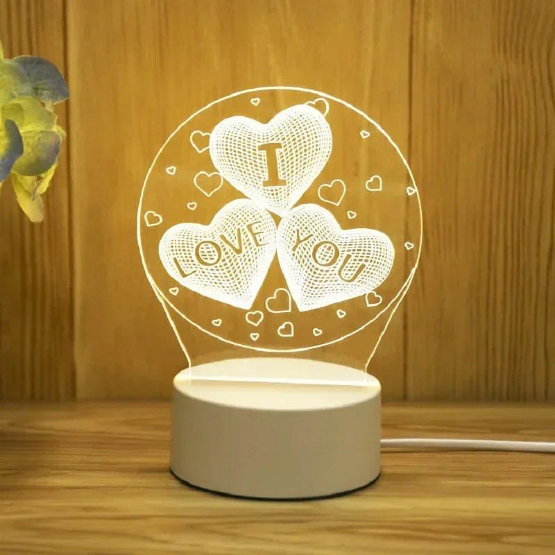 Romantic Love 3D Acrylic LED Lamp – Night Light for Home, Parties, and Valentine’s Day Decor