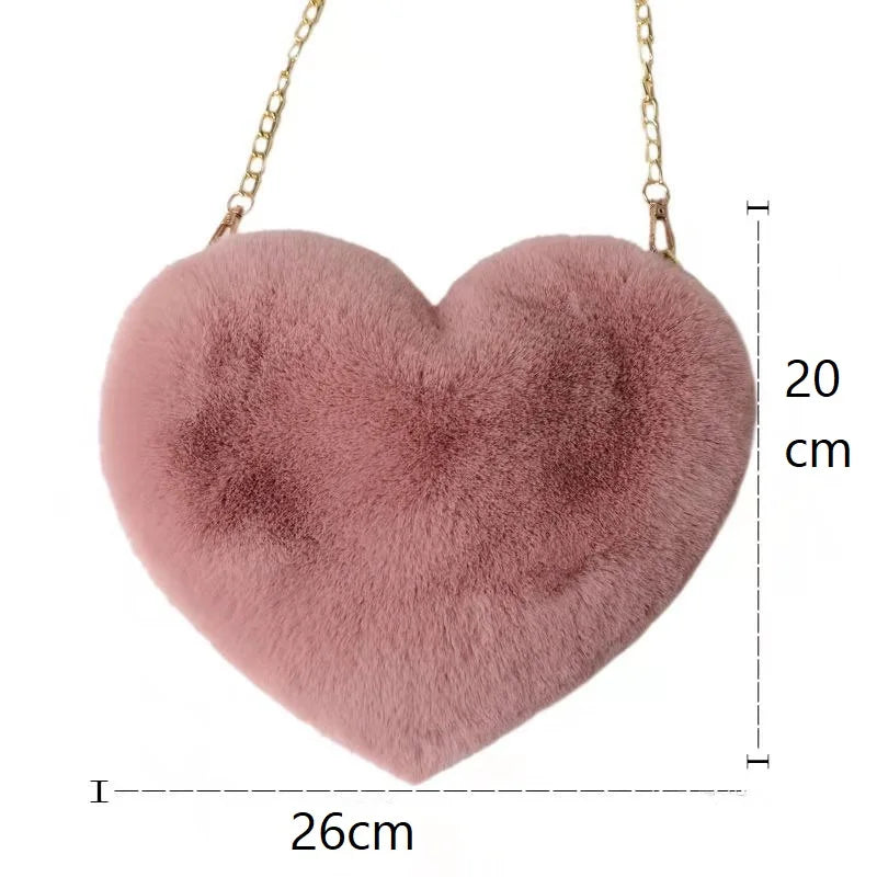 Heart-Shaped Plush Crossbody Bag – Flannel Chain Messenger Bag for Valentine's Day & Birthdays