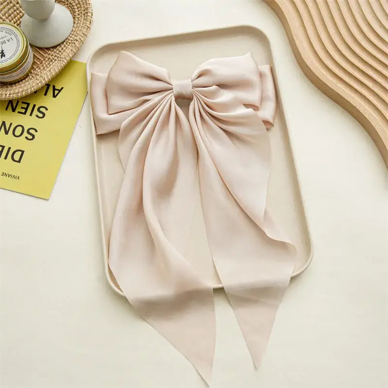 Solid Color Satin Ribbon Big Bow Hairpin – Summer Hair Accessory for Women & Girls