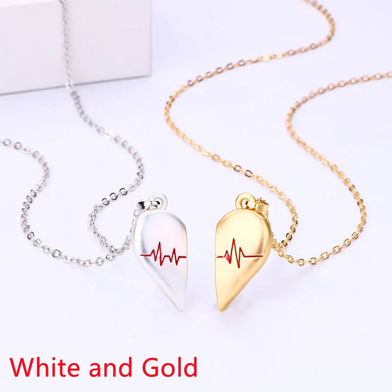 Magnetic Heart Electrocardiogram Pendant Necklace – Stainless Steel Couple Necklace Valentine's Day Gift