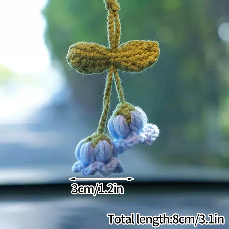 Crochet Flower Plant Keychain – Artificial Knitted Flower Hanging Decoration for Weddings, Gifts, and Car Pendants