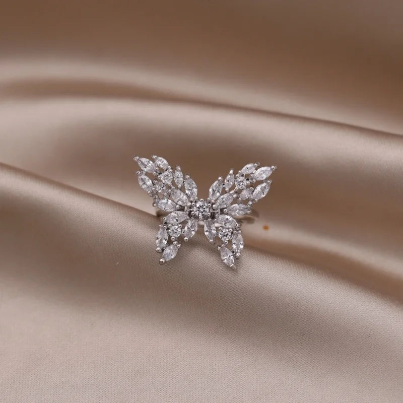 Gold plated simple double love crystal ring elegant women's daily opening ring accessories