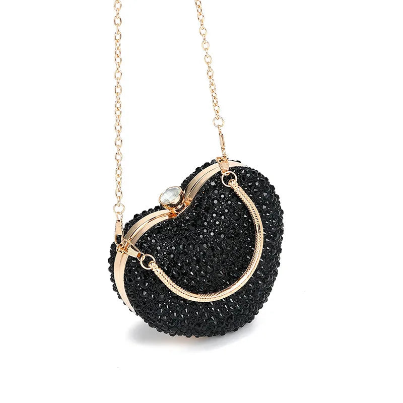 Luxury Heart-Shaped Crystal Clutch Purse – Rhinestone Evening Wedding Party Mini Handbag with Chain Handle