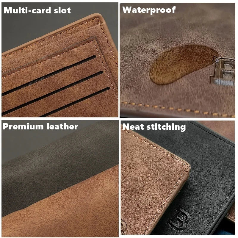 Retro Men’s Leather Wallet with Coin Pouch – Slim, Stylish Wallet with Zippered Compartment