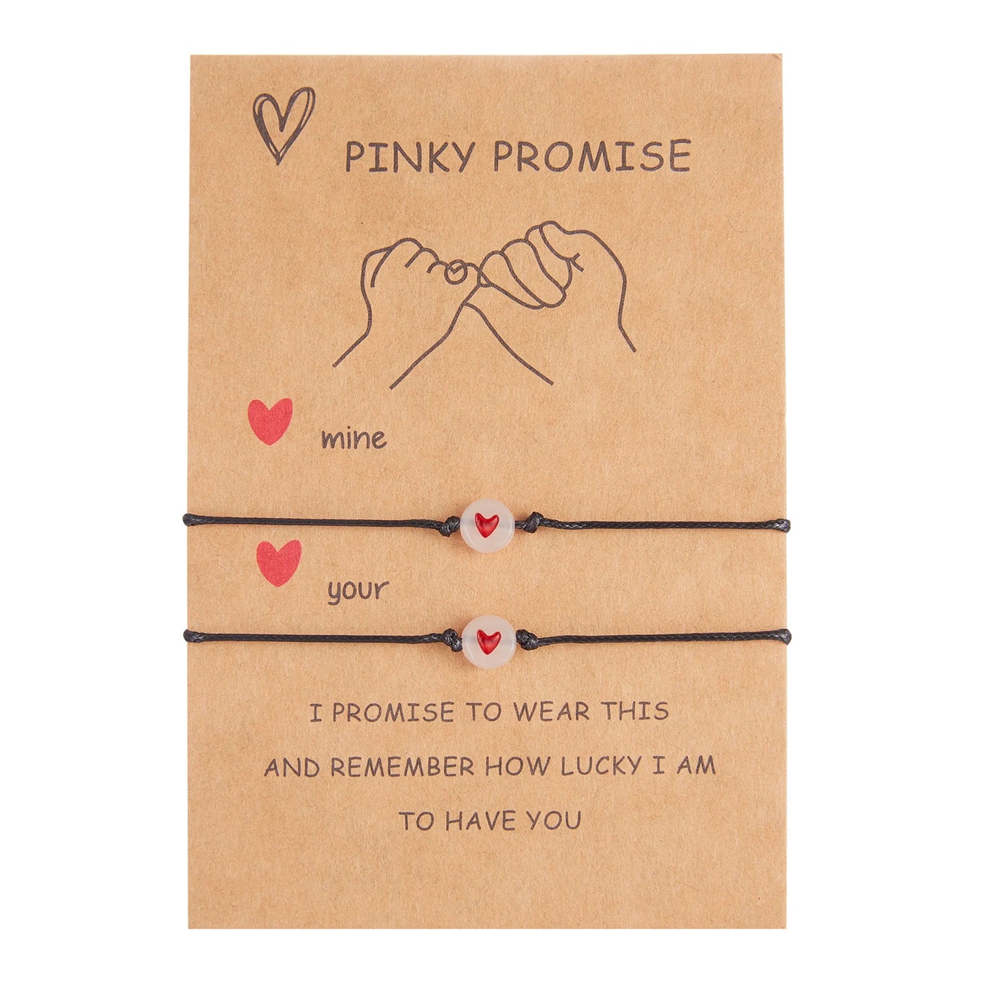 2Pcs Pinky Promise Couple Bracelets – Luminous Heart Bead Braided Friendship Jewelry for Kids