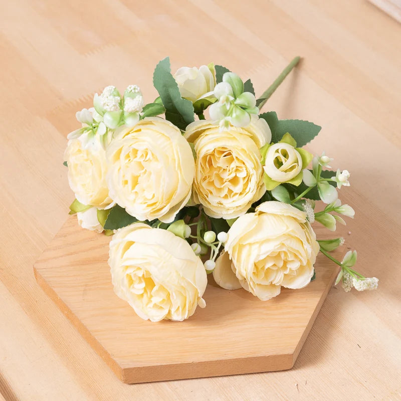 Kahaul Artificial Rose & Peony Silk Flower Bouquet – White Faux Flowers for Wedding, Home, and Party Decor