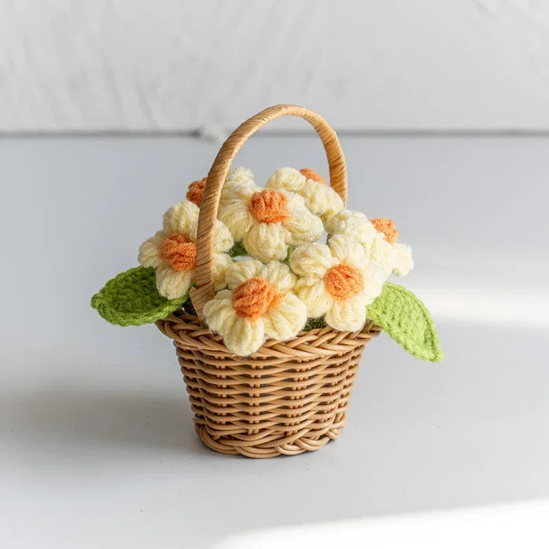 Cute Crochet Potted Flowers – Creative Hand-Woven Knitted Plant for Desktop Decoration