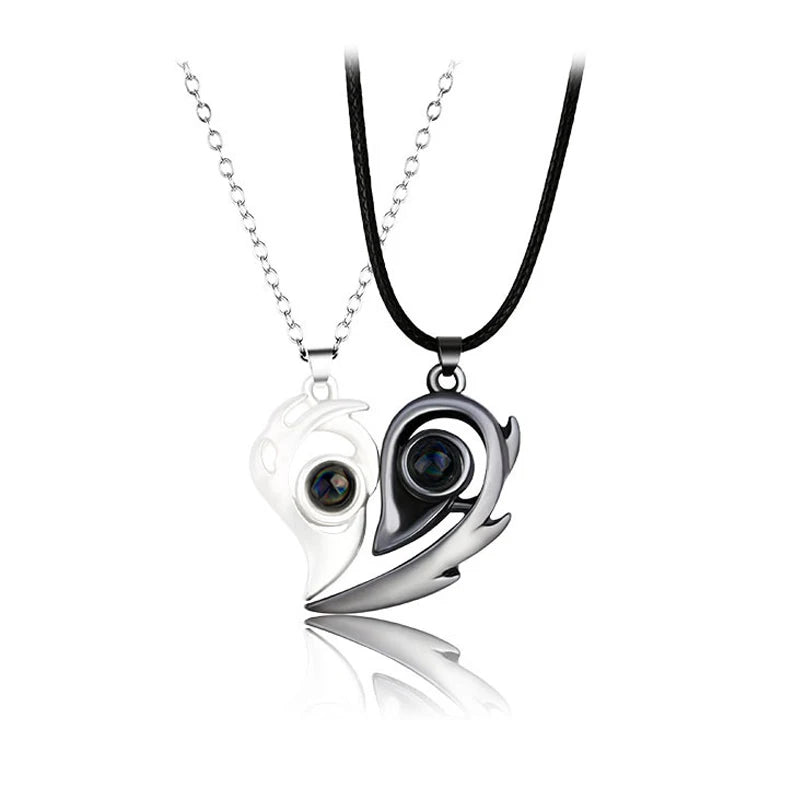 Magnetic Heart Electrocardiogram Pendant Necklace – Stainless Steel Couple Necklace Valentine's Day Gift