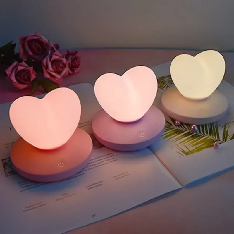 USB Rechargeable Romantic Love Heart LED Night Light – Touch Control Table Lamp for Valentine’s Day, Anniversary, and Home Decor