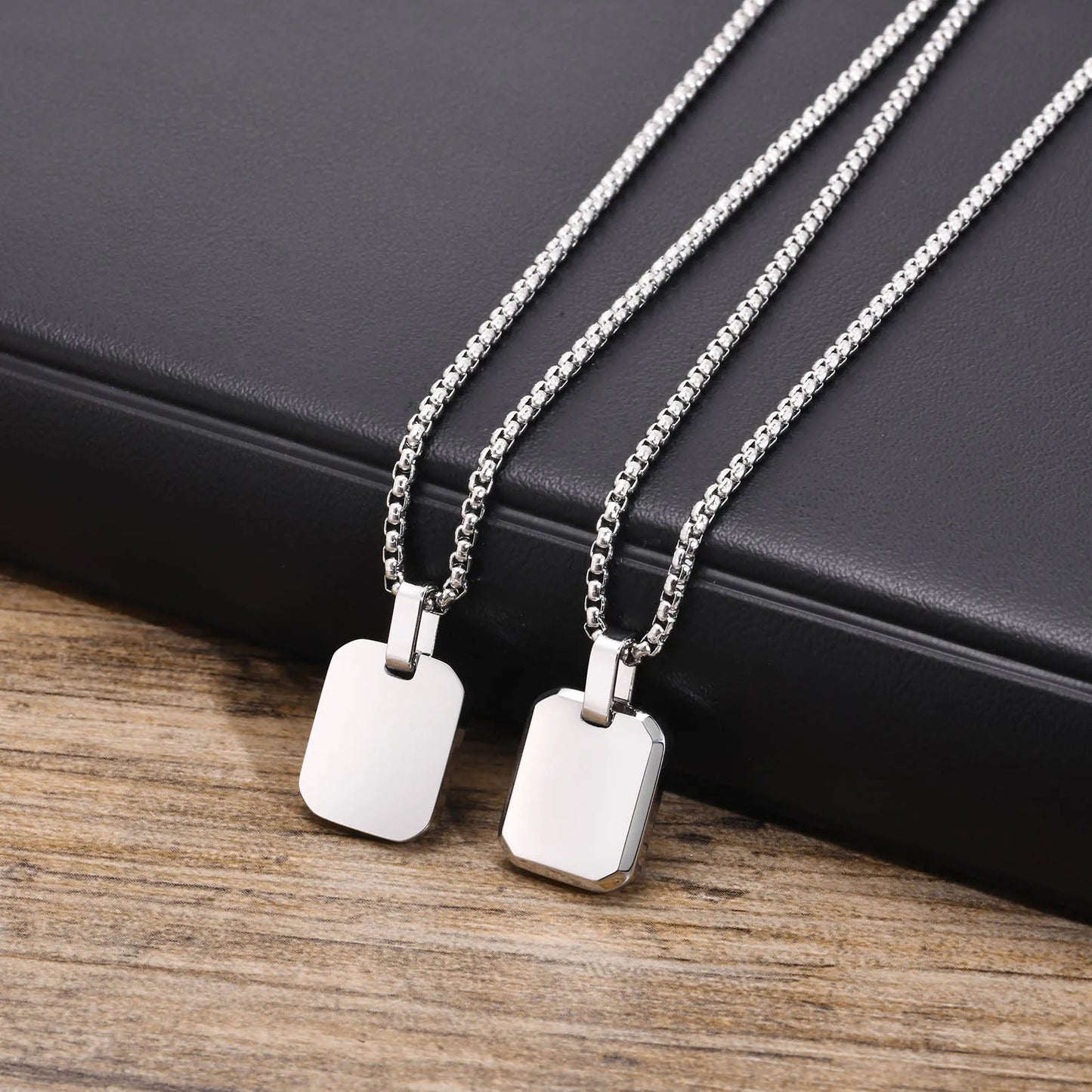 Geometric Men's Waterproof Stainless Steel Square Pendant Necklace with Box Chain