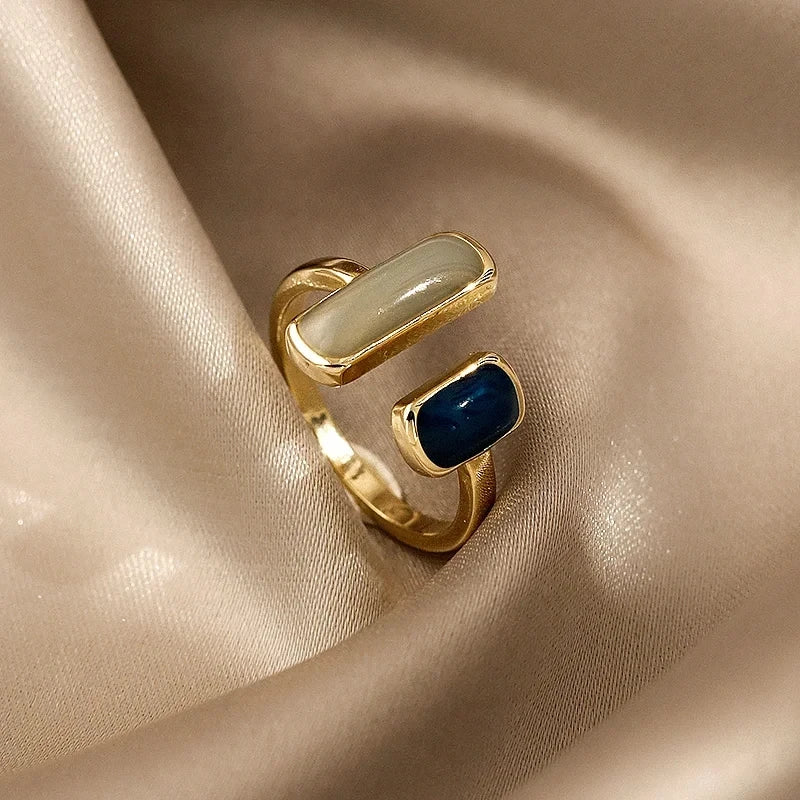 Adjustable Colorful Drip Glaze Ring – Retro Geometric Gold Metal Ring for Women’s Fashion and Wedding Jewelry