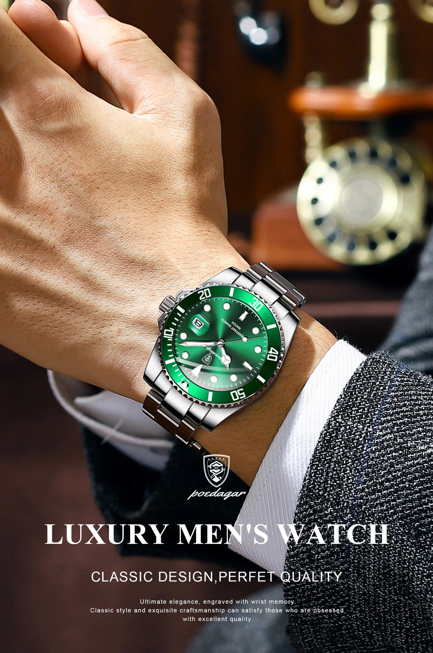 POEDAGAR Luxury Men Watch Casual Waterproof Luminous Date Men's Quartz Wristwatch High Quality Stainless Steel Man Watches Reloj