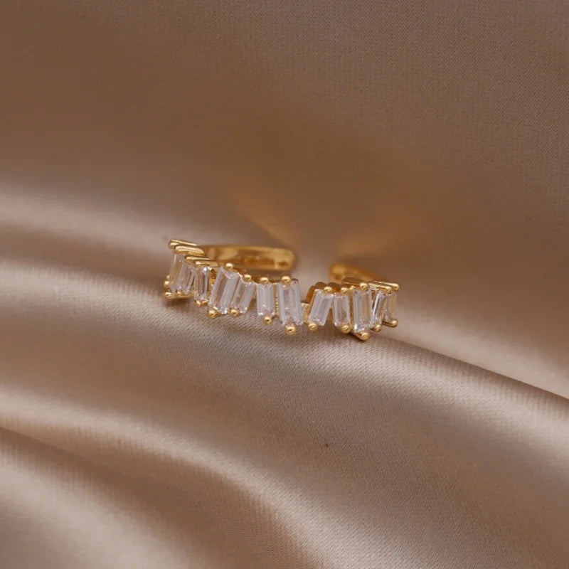 Gold plated simple double love crystal ring elegant women's daily opening ring accessories