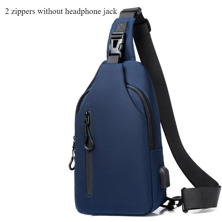 UrbanEdge Nylon Crossbody Bag – Stylish Men's Chest Bag with USB Charging, Solid Color, Versatile for Outdoor and Casual Us