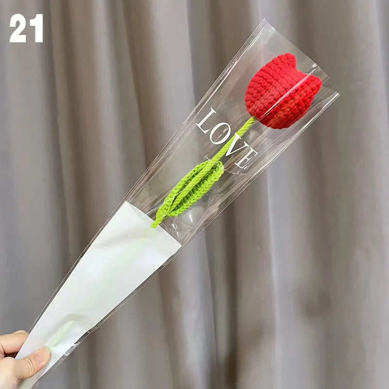 DIY Knitting Bouquet Rose Tulip Flower Bouquet Sunflower Hand-knitted Fake Flowers Knit Flower Home Table Crochet Floral Bouquet
