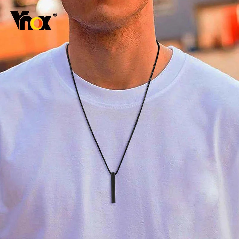 Minimalist Pillar Bar Necklace – 5mm Stainless Steel Pendant for Men and Women, Casual Unisex Link Chain