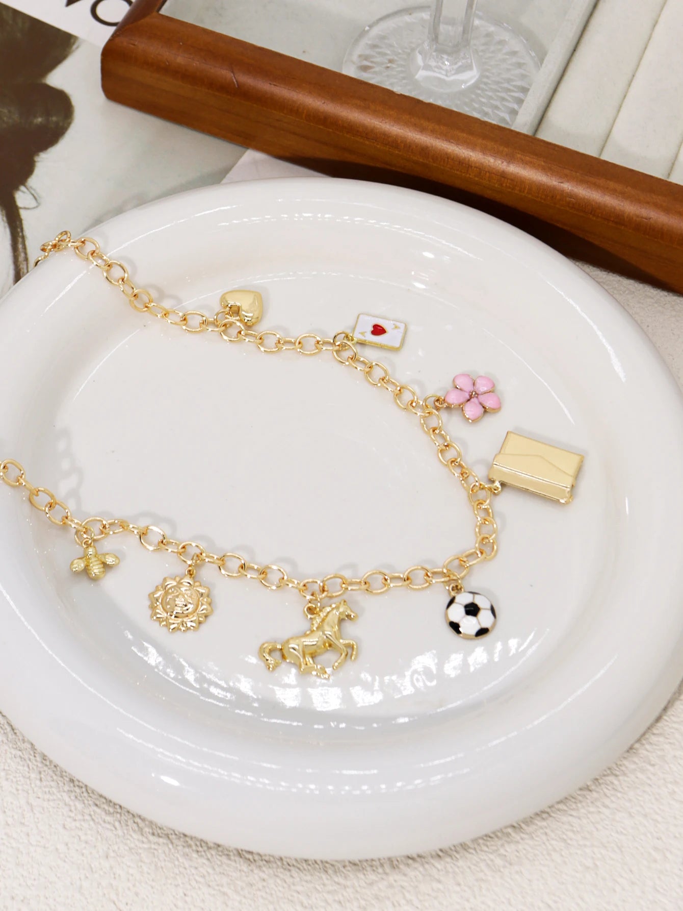 Evil Eye Charms Necklace – Gold Heart Pendant with Boho Sun, Moon, and Chili Accents for Women’s Party Jewelry