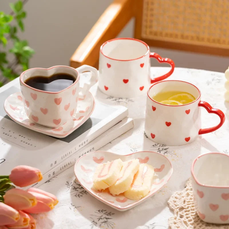 Creative INS Style Hand-Painted Love Heart Ceramic Coffee Mug – Cute Tea and Milk Cup for Home or Office