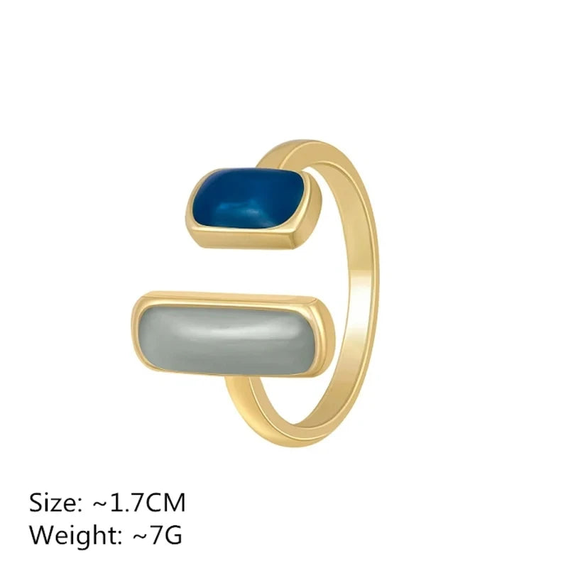 Adjustable Colorful Drip Glaze Ring – Retro Geometric Gold Metal Ring for Women’s Fashion and Wedding Jewelry