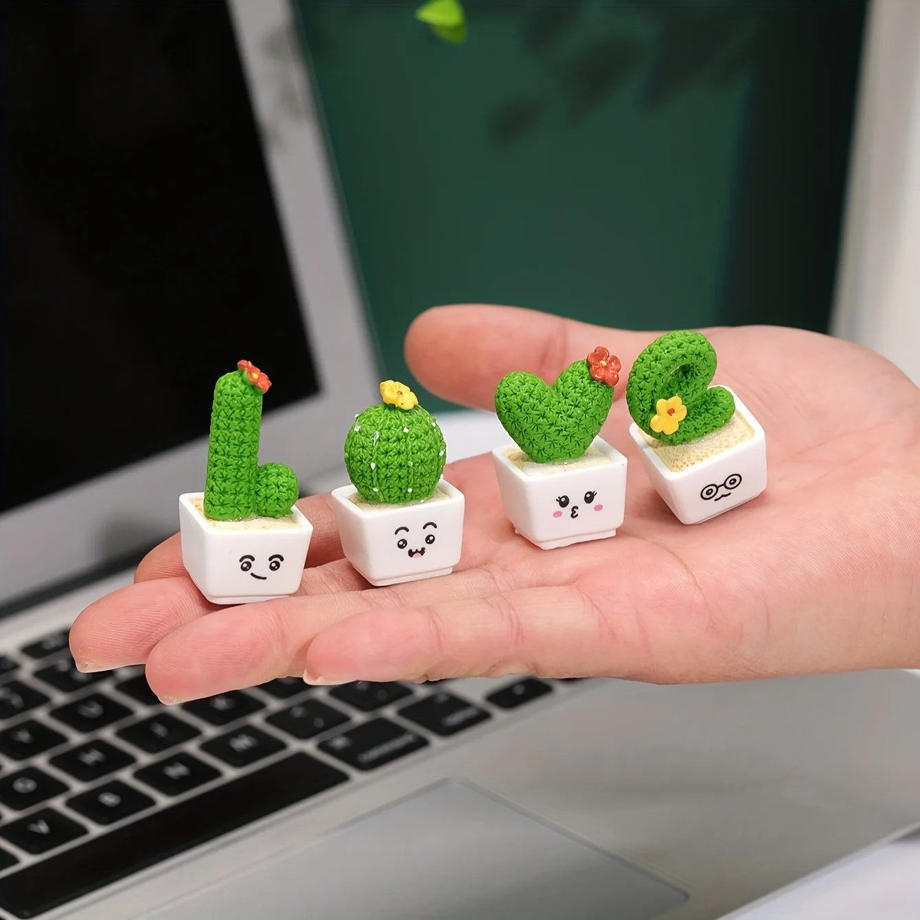 Charming 4-Piece Love & Cactus Resin Figurine Set – Perfect Tabletop Decor for Living Rooms, Bedrooms, and Cafes