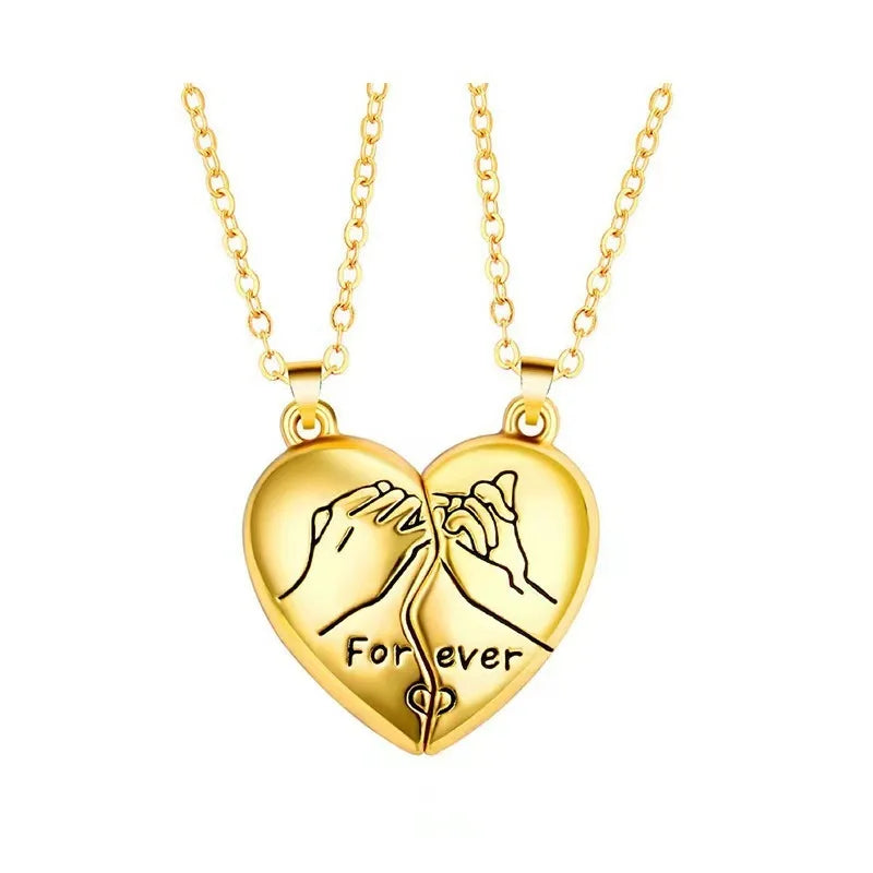 Magnetic Heart Electrocardiogram Pendant Necklace – Stainless Steel Couple Necklace Valentine's Day Gift