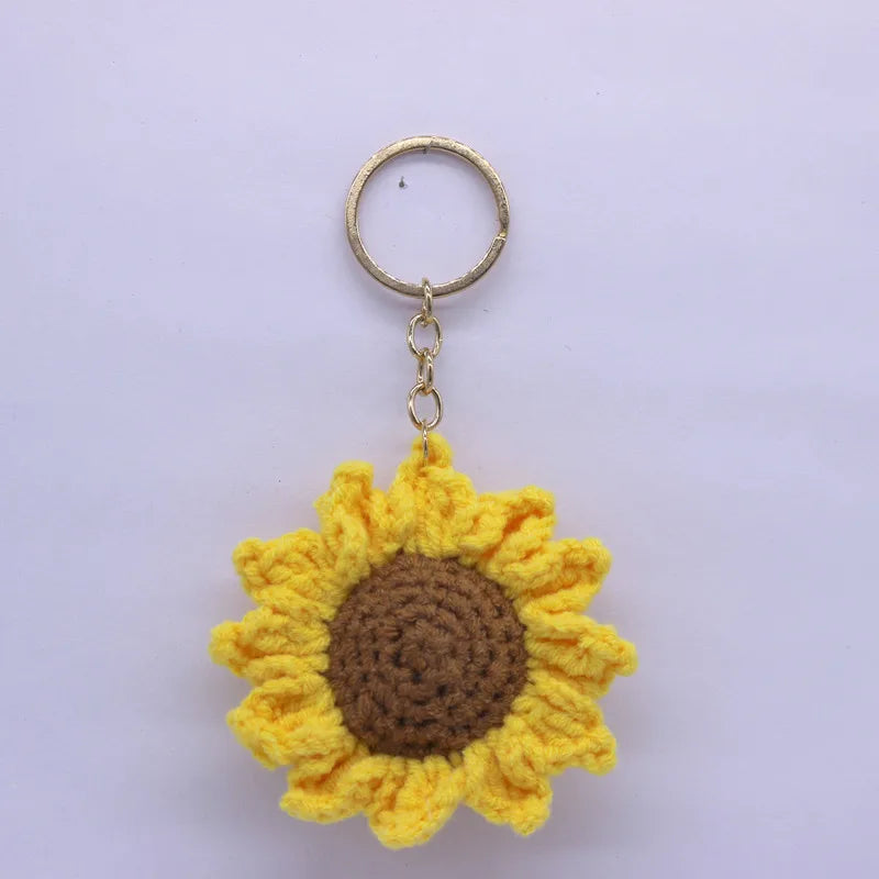 Handmade Knitted Sunflower Keychain – Cute Crocheted Flower Pendant for Women and Girls