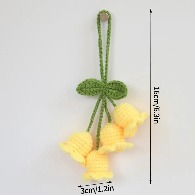 Crochet Flower Plant Keychain – Artificial Knitted Flower Hanging Decoration for Weddings, Gifts, and Car Pendants