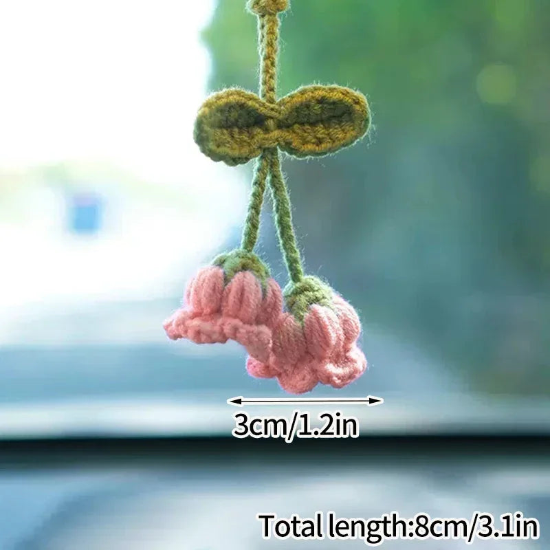 Crochet Flower Plant Keychain – Artificial Knitted Flower Hanging Decoration for Weddings, Gifts, and Car Pendants