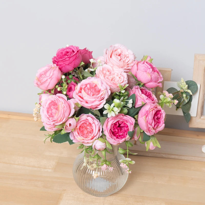 Kahaul Artificial Rose & Peony Silk Flower Bouquet – White Faux Flowers for Wedding, Home, and Party Decor