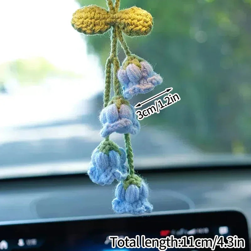 Crochet Flower Plant Keychain – Artificial Knitted Flower Hanging Decoration for Weddings, Gifts, and Car Pendants