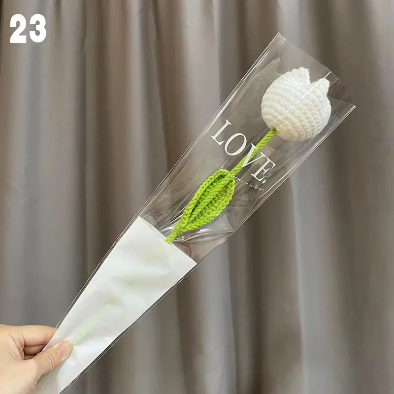 DIY Knitting Bouquet Rose Tulip Flower Bouquet Sunflower Hand-knitted Fake Flowers Knit Flower Home Table Crochet Floral Bouquet
