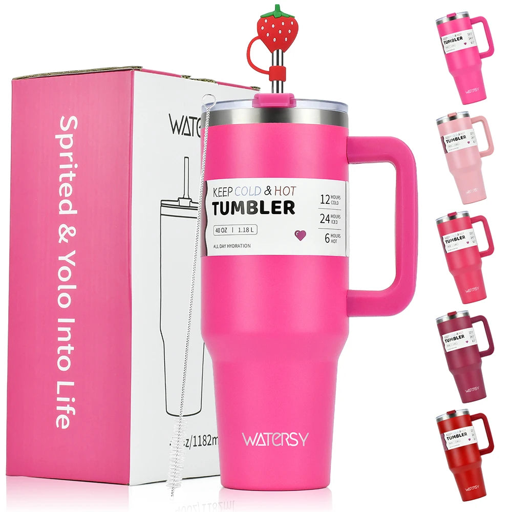 30oz/40oz Stainless Steel Insulated Tumbler with Handle – Large Capacity Thermal Mug for Hot & Cold Beverages