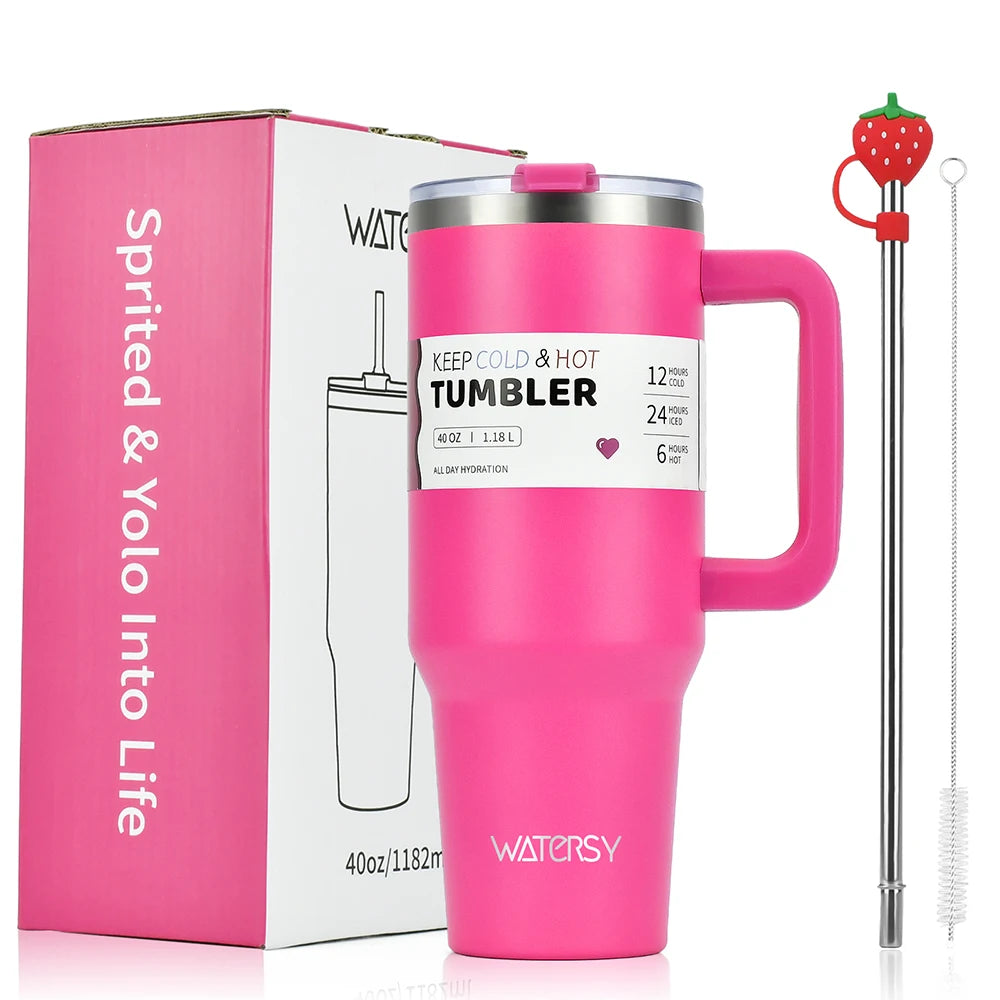 30oz/40oz Stainless Steel Insulated Tumbler with Handle – Large Capacity Thermal Mug for Hot & Cold Beverages