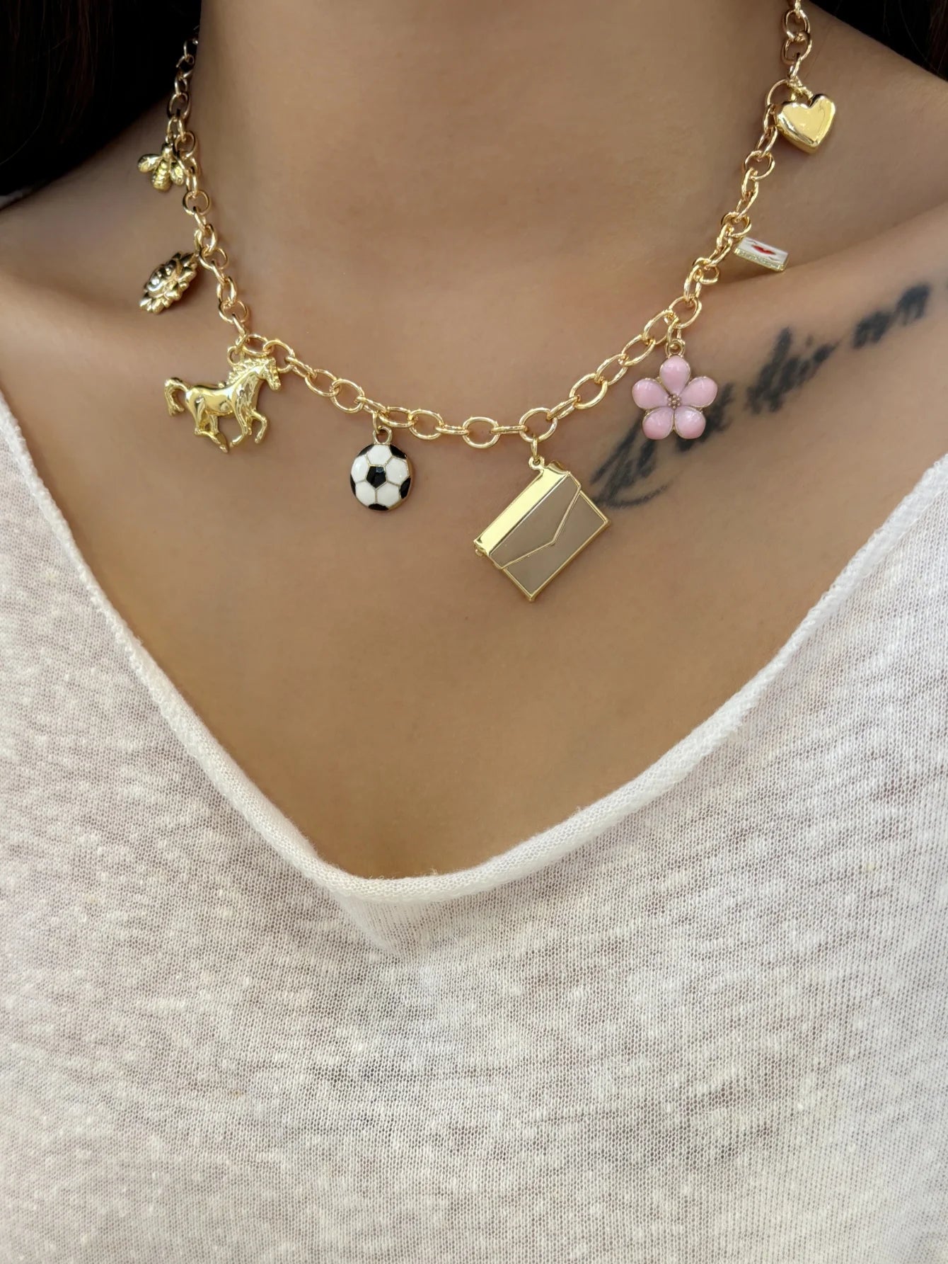 Evil Eye Charms Necklace – Gold Heart Pendant with Boho Sun, Moon, and Chili Accents for Women’s Party Jewelry