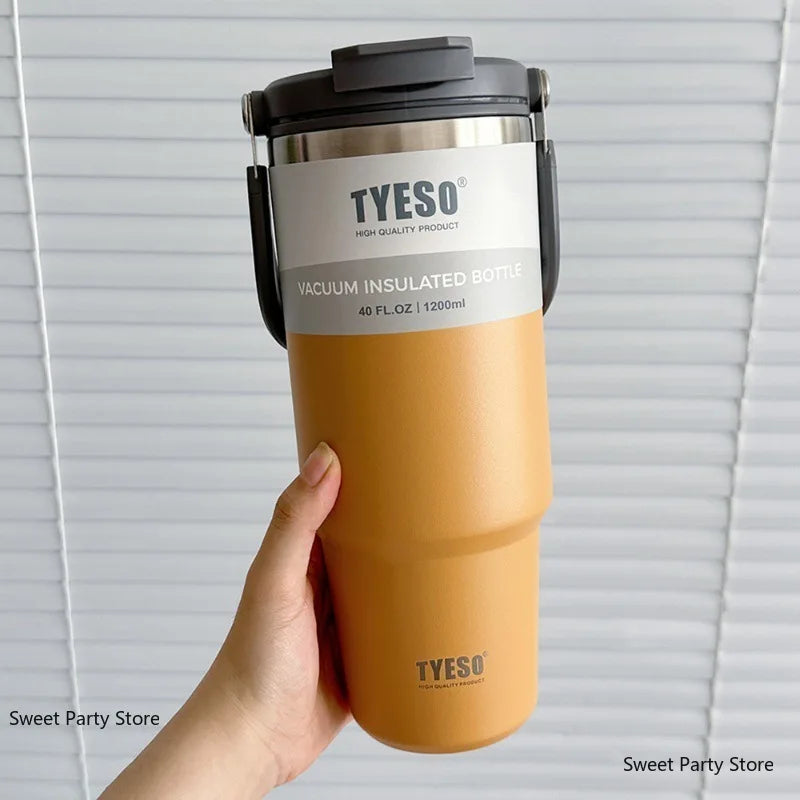600ml–1200ml Stainless Steel Insulated Thermos Bottle – Leak-Proof Travel Mug with Handle and Straw for Hot and Cold Beverages