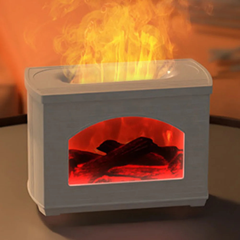 Flame Effect Fireplace Humidifier – Portable Tabletop USB Aroma Diffuser with 270ml Water Tank