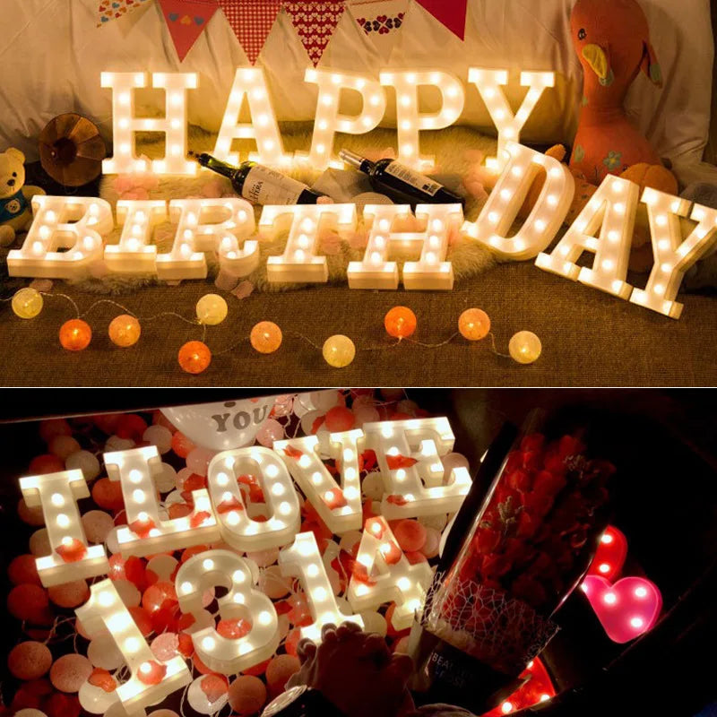 Luminous Alphabet & Number LED Lamp – Decorative Night Light for Birthdays, Weddings, Valentine’s Day, and Parties