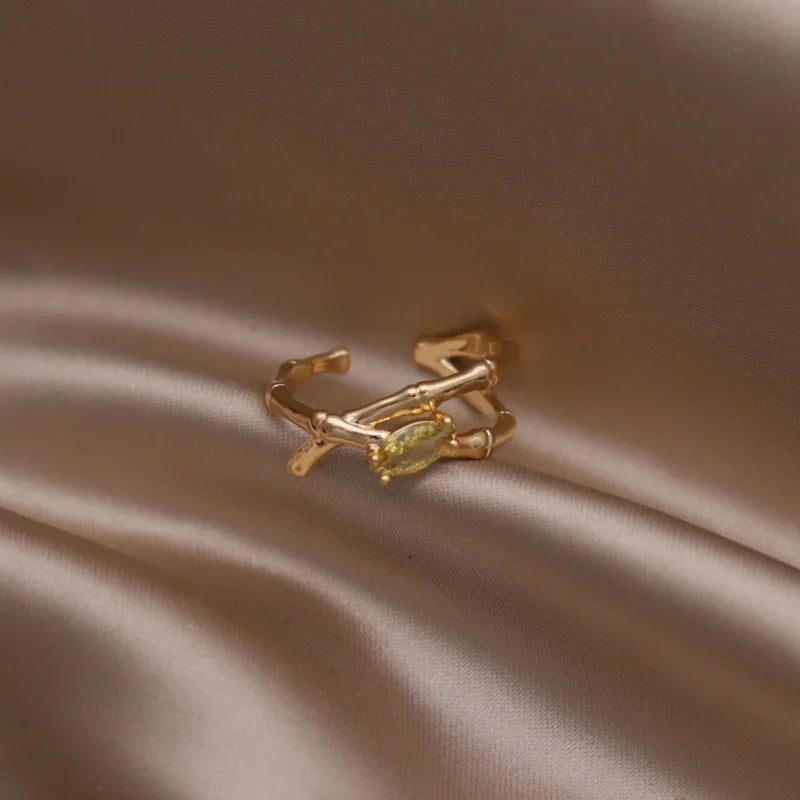 Gold plated simple double love crystal ring elegant women's daily opening ring accessories