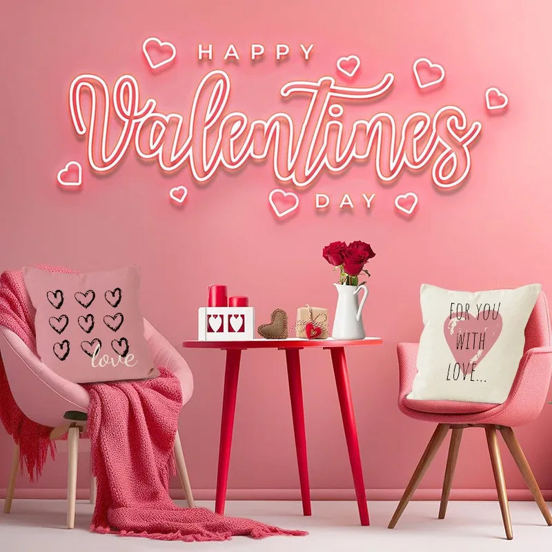 Valentine’s Day Pink Heart Print Pillowcase – Polyester Cushion Cover with Zipper for Home Decor