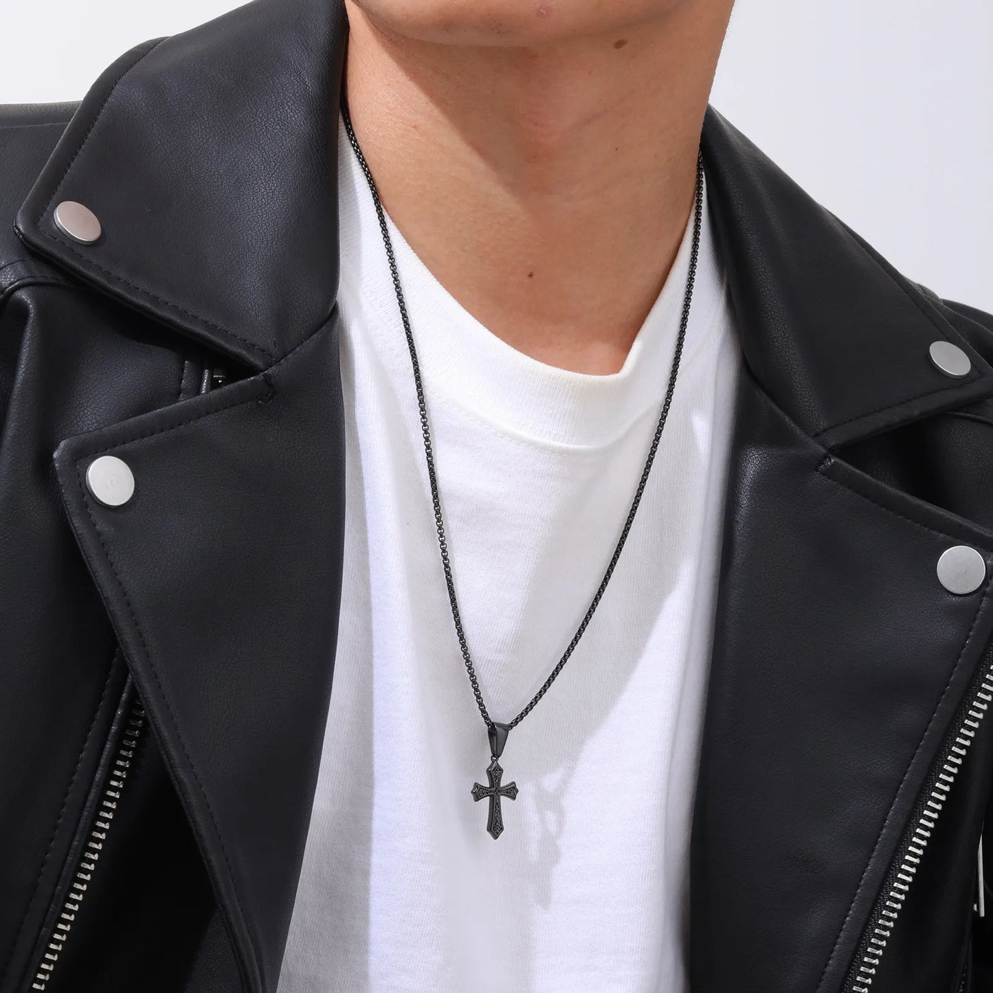Cross Pendant Necklace for Men & Women – Stainless Steel Choker with Box Chain, Christian Jewelry Gift