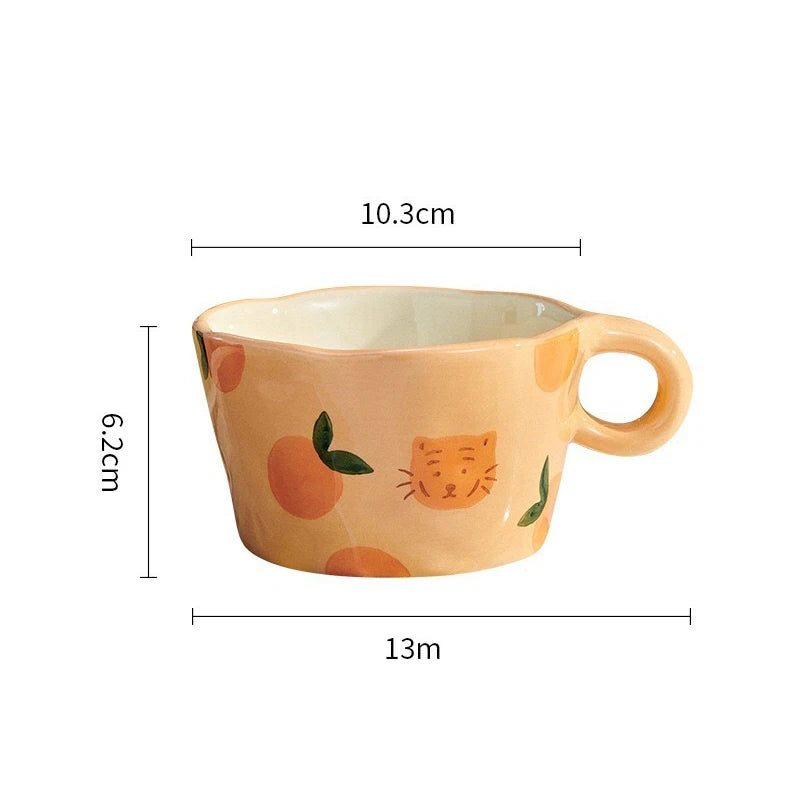 Cute Hand-Painted Ceramic Mugs – Strawberry, Flower, and Fruit Designs – 300ml Espresso & Coffee Cups for Kids and Girls