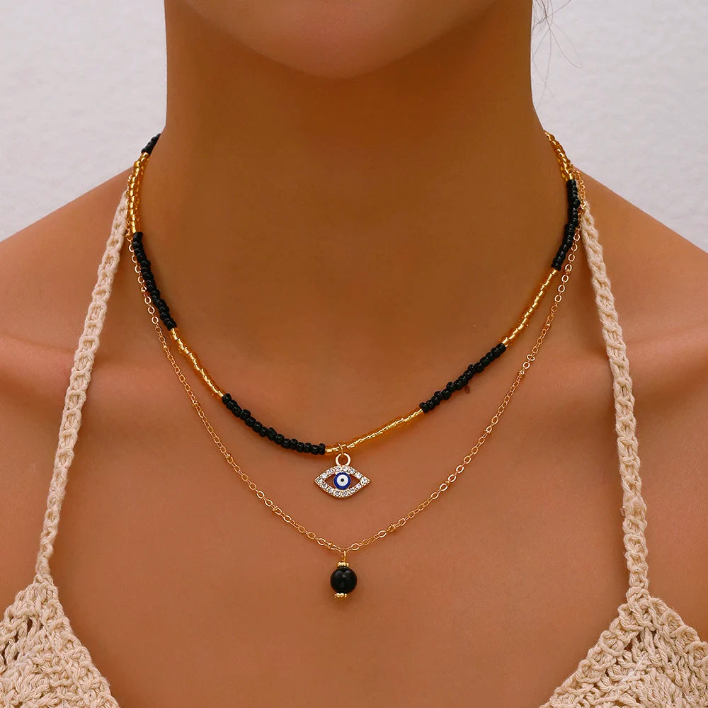 Bohemian Multilayer Handmade Beads Chain Necklace – Colorful Crystal Pendant with Tassels for Women