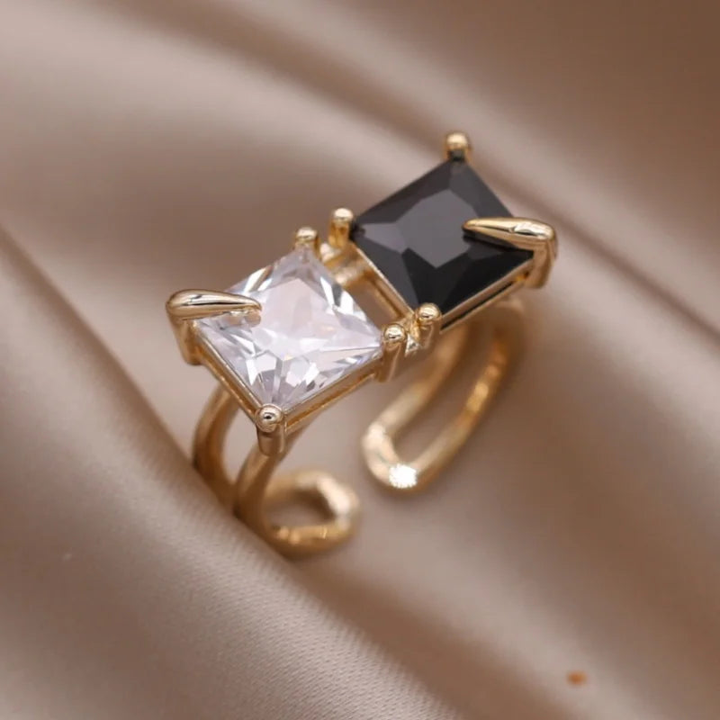 Gold plated simple double love crystal ring elegant women's daily opening ring accessories