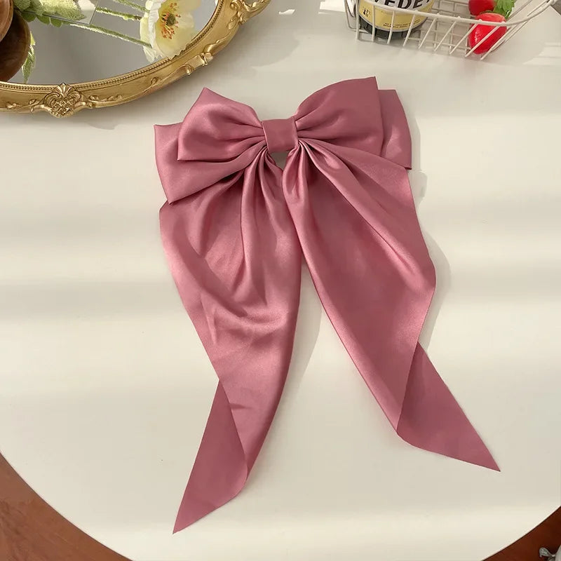 Solid Color Satin Ribbon Big Bow Hairpin – Summer Hair Accessory for Women & Girls
