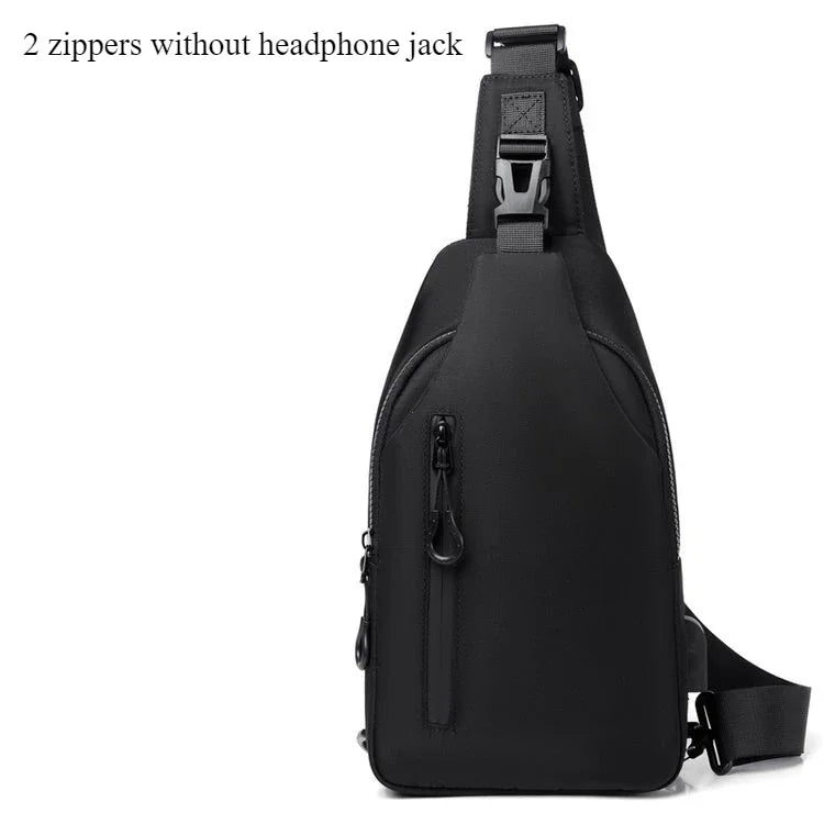 UrbanEdge Nylon Crossbody Bag – Stylish Men's Chest Bag with USB Charging, Solid Color, Versatile for Outdoor and Casual Us