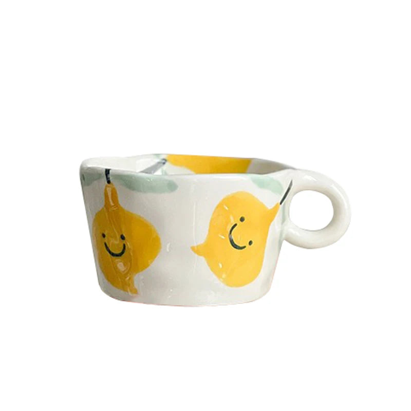 Cute Hand-Painted Ceramic Mugs – Strawberry, Flower, and Fruit Designs – 300ml Espresso & Coffee Cups for Kids and Girls