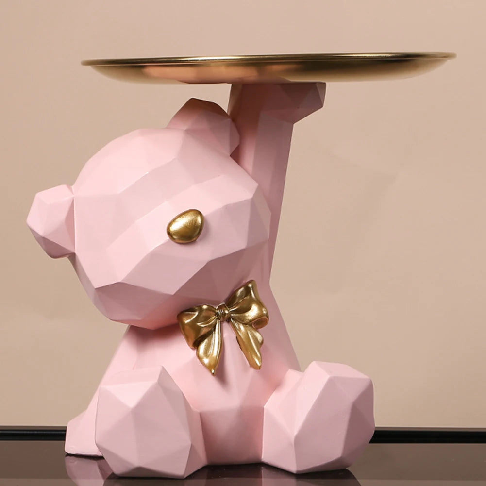 Geometric Bear Key Holder Figurine – Resin Storage Box for Home and Office Decor